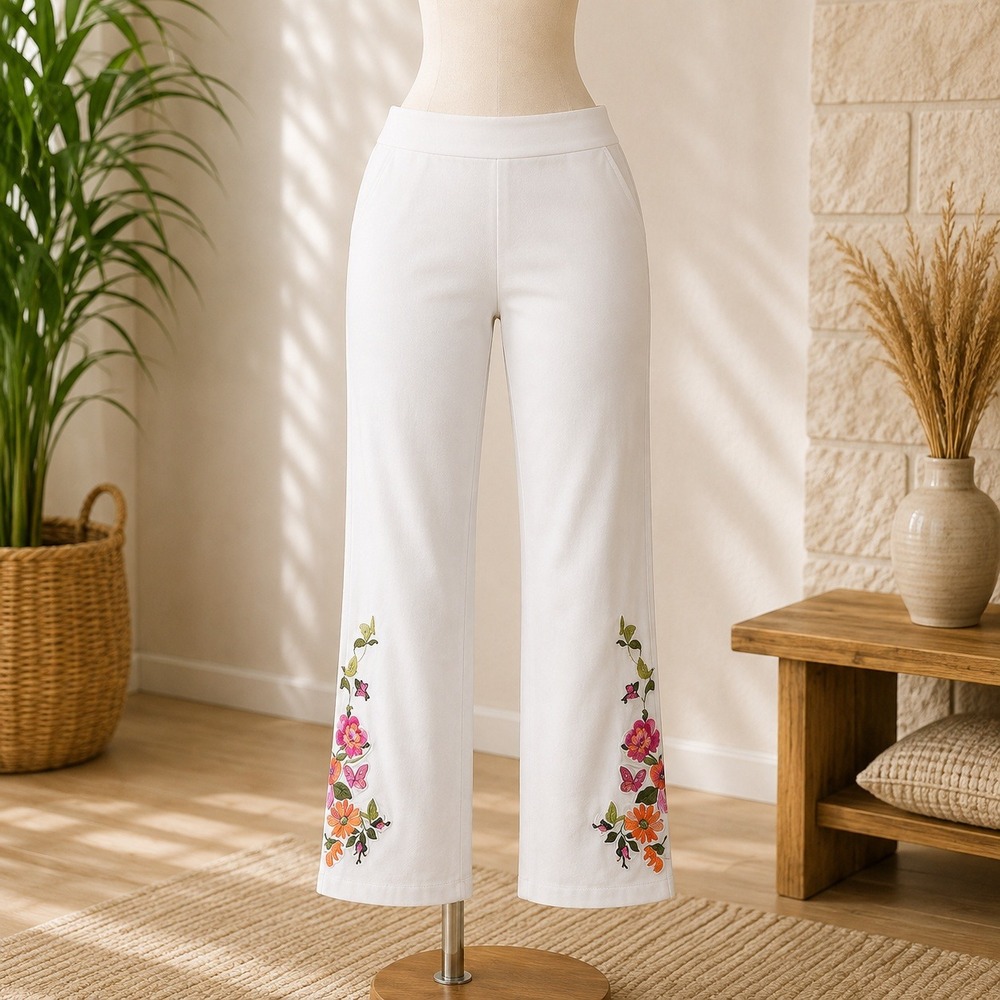 NWT Women with Control Capri Pants Womens 2XP White Floral Prime Stretch Denim